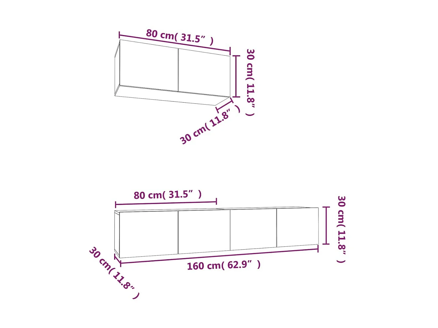 Set mobile TV 3 pezzi. Grigio cemento MDF