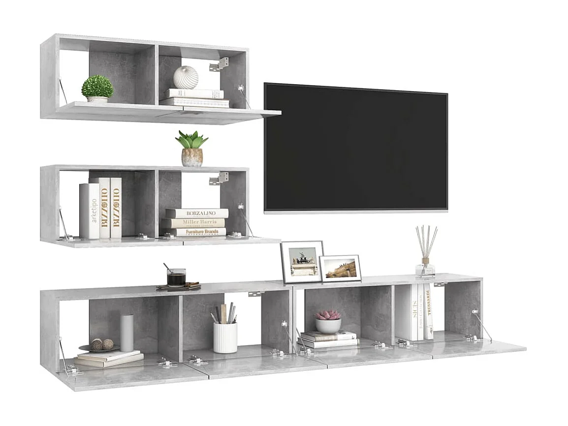 Ensemble de meuble TV 4 pcs Gris béton Aggloméré