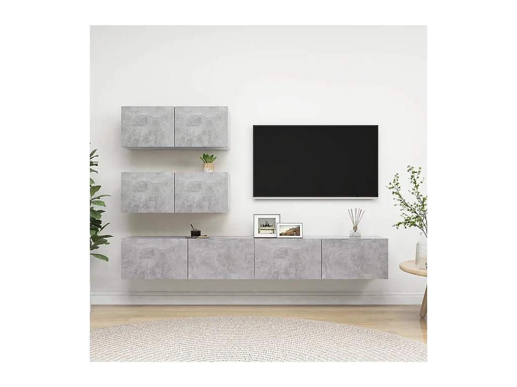 Ensemble de meuble TV 4 pcs Gris béton Aggloméré