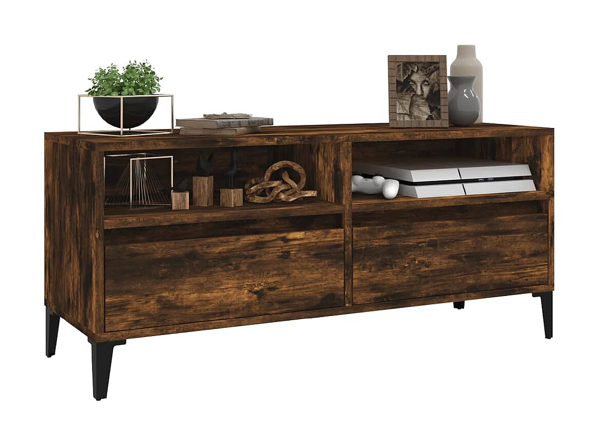 Meuble TV chêne fumé 100x34,5x44,5 cm bois d'ingénierie
