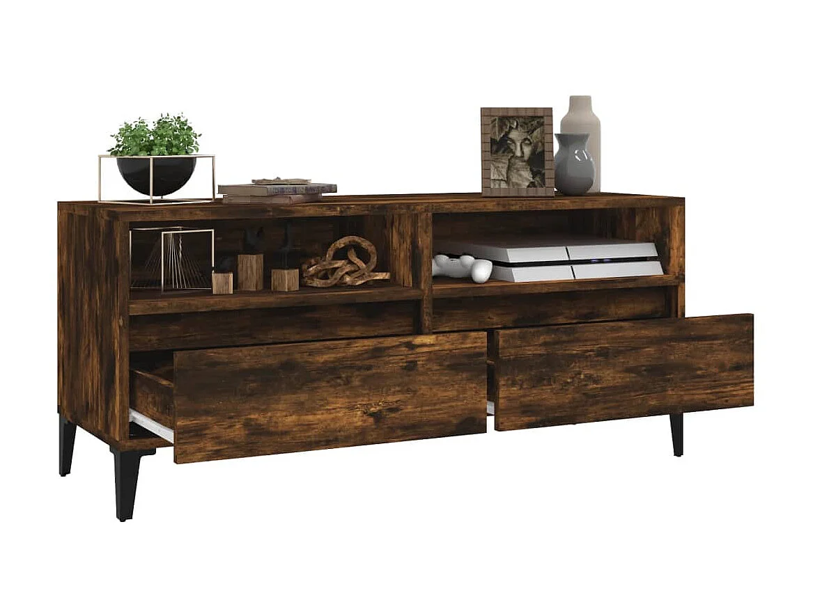 Meuble TV chêne fumé 100x34,5x44,5 cm bois d'ingénierie