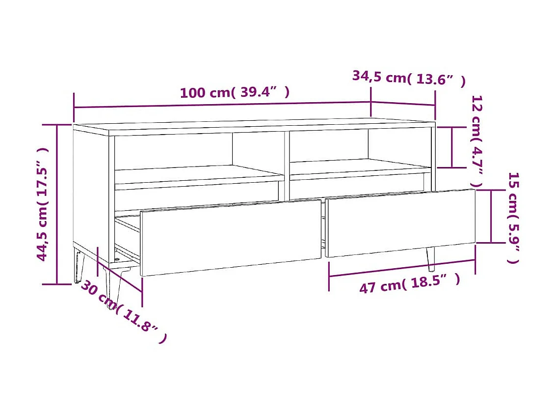 Meuble TV chêne fumé 100x34,5x44,5 cm bois d'ingénierie
