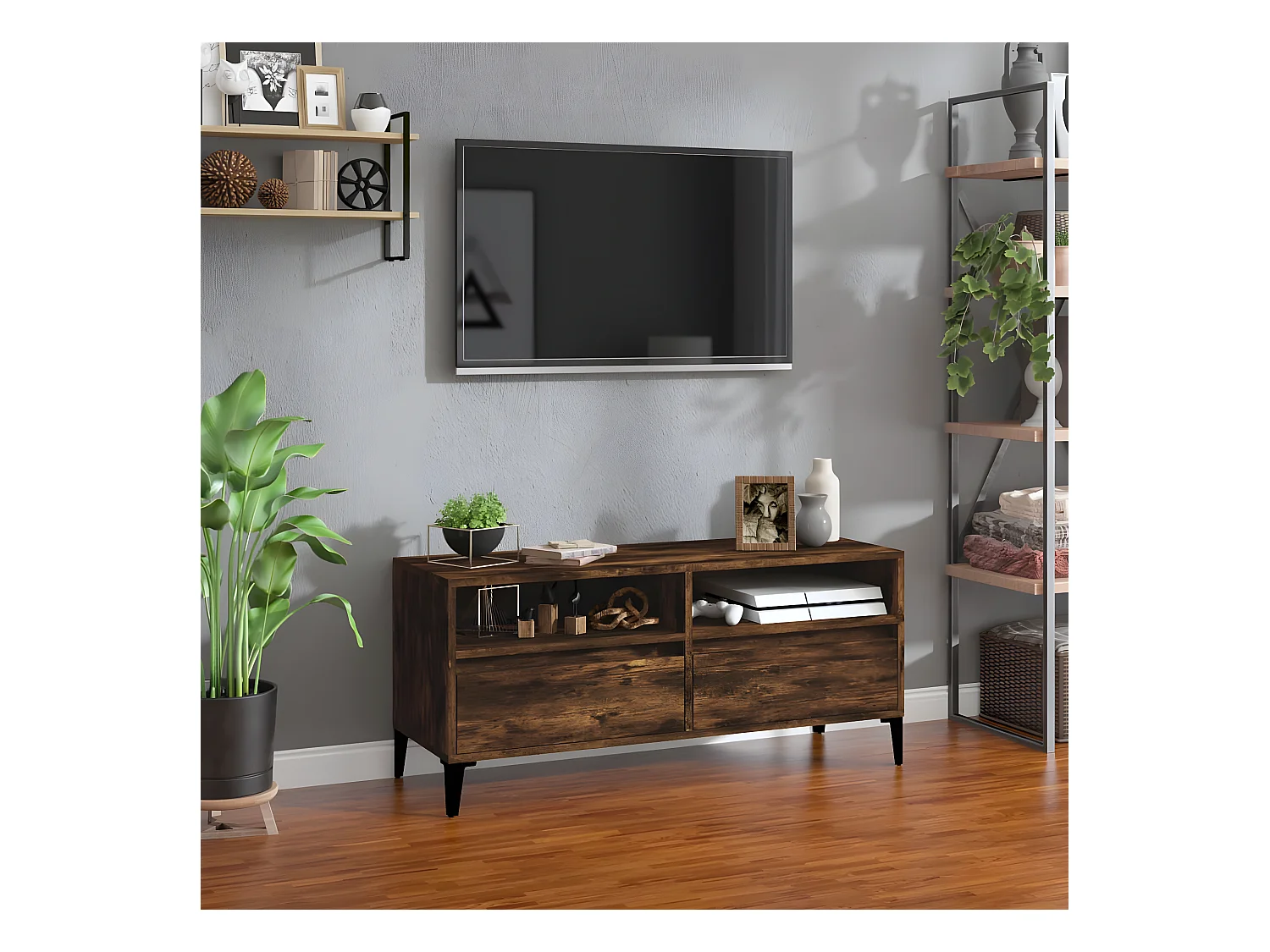 TV-Schrank aus geräucherter Eiche, 100 x 34,5 x 44,5 cm, Holzwerkstoff
