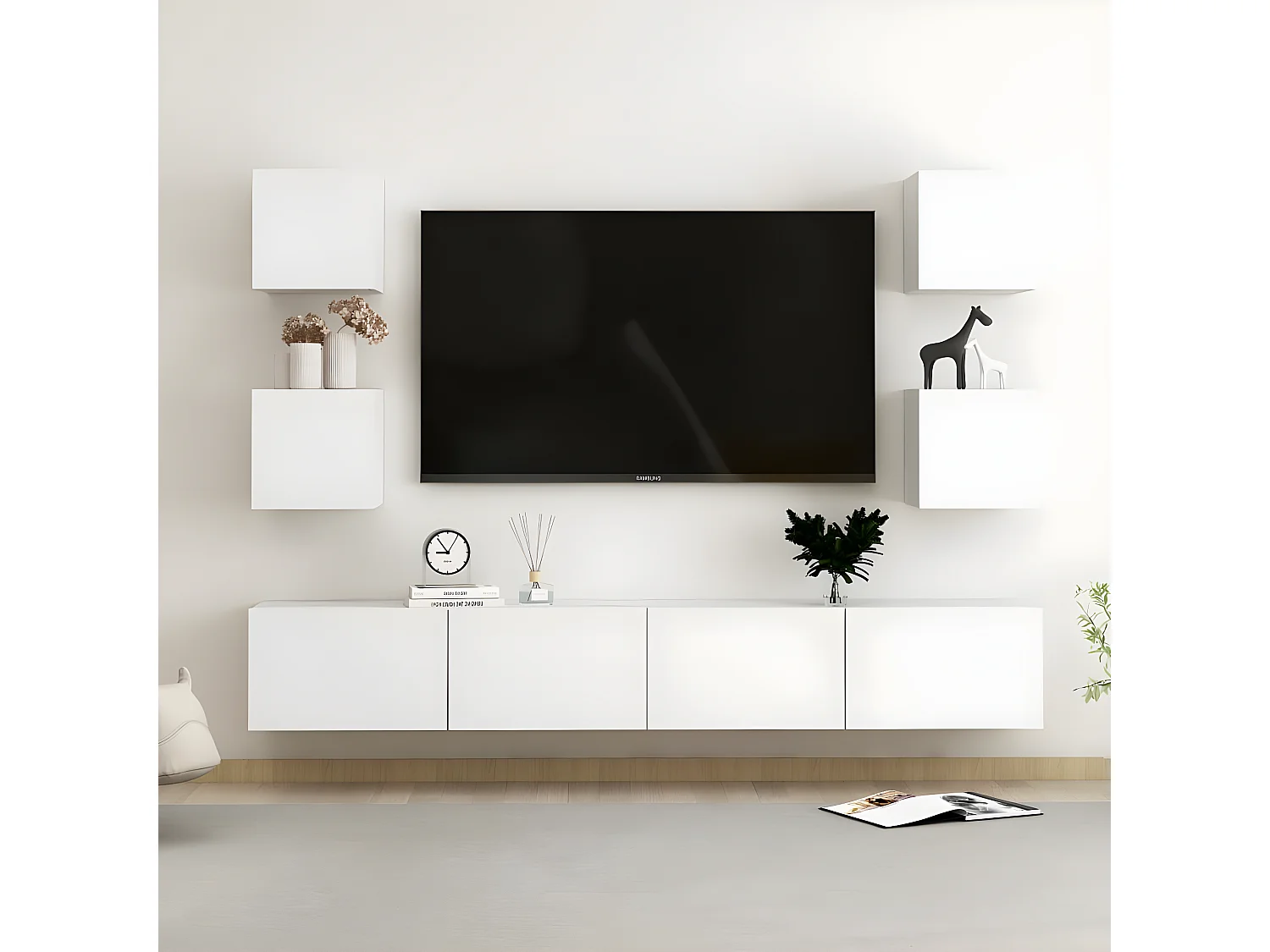 Conjunto mueble TV 6 piezas aglomerado blanco