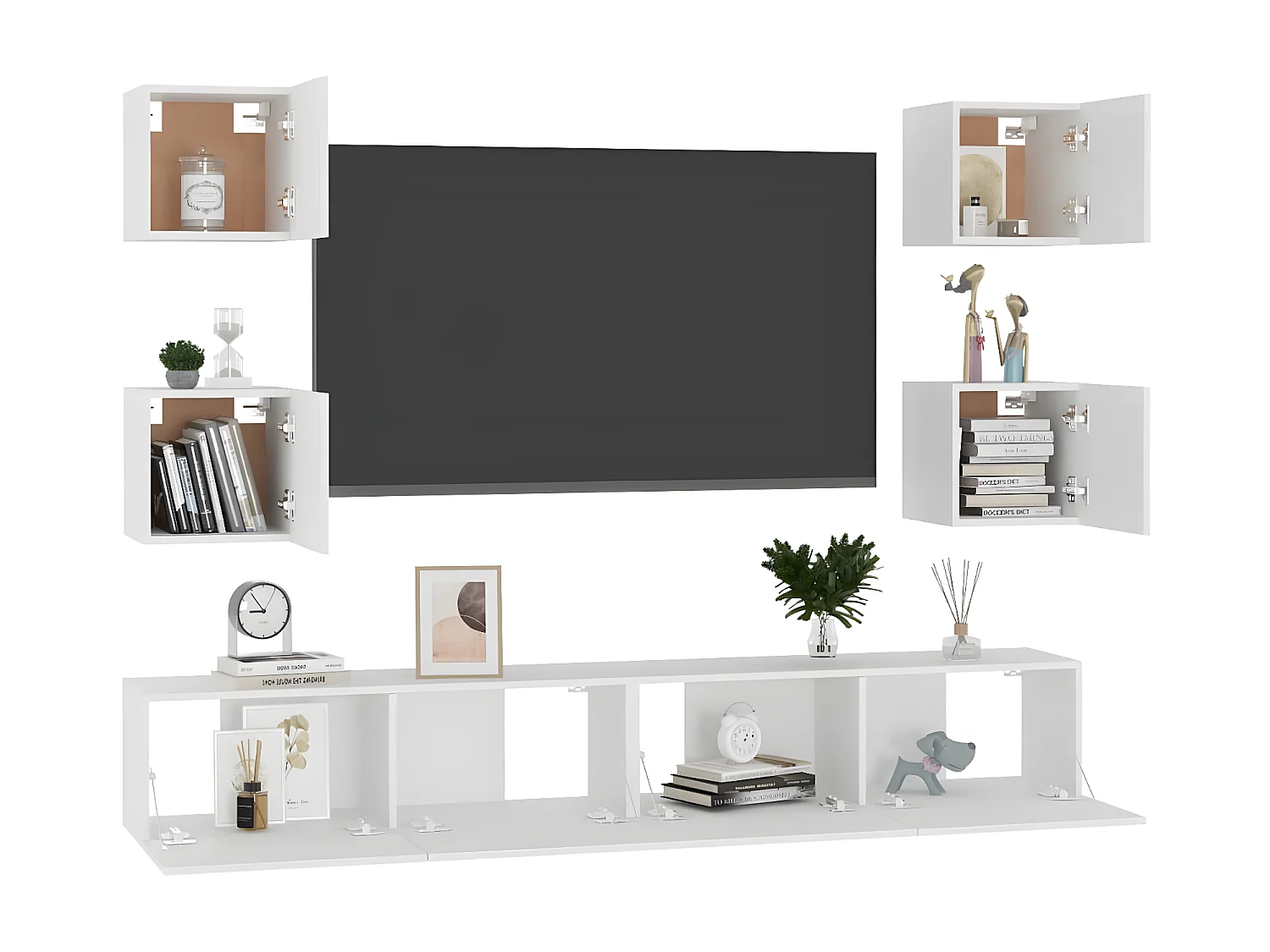 Conjunto mueble TV 6 piezas aglomerado blanco