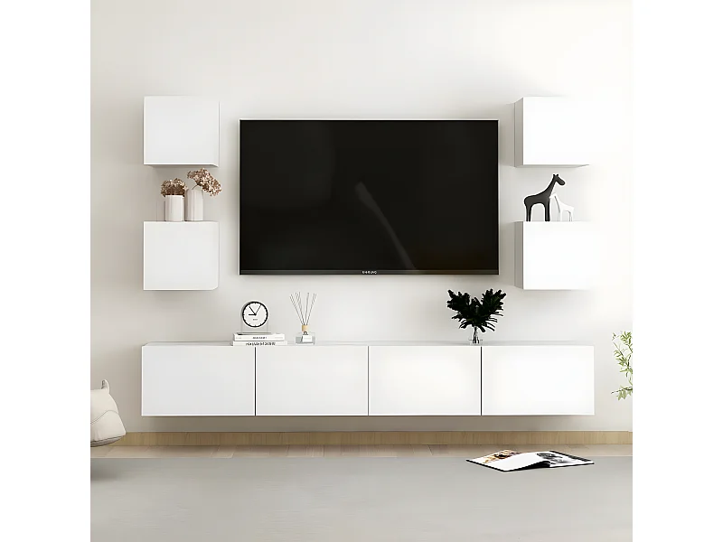 Ensemble de meubles TV 6 pcs Blanc Aggloméré