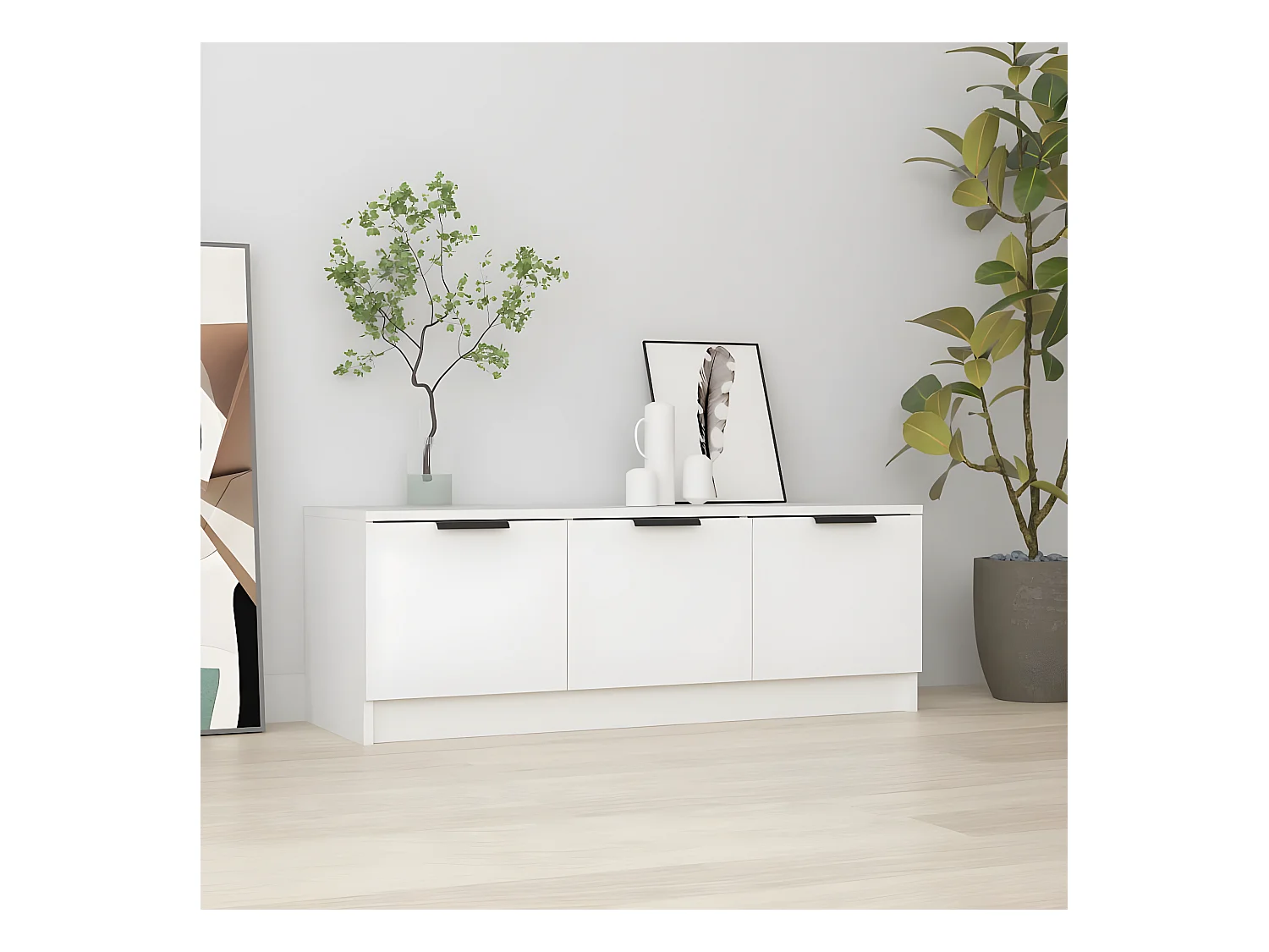 Meuble TV Blanc 102x35x36,5 cm Bois d'ingénierie