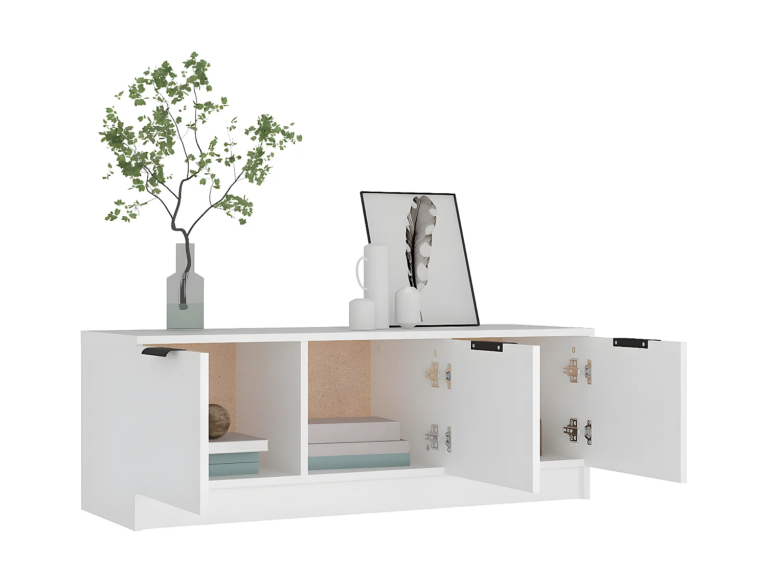 Meuble TV Blanc 102x35x36,5 cm Bois d'ingénierie