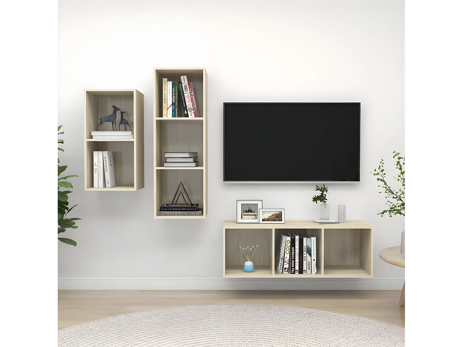 Juego de soporte para TV de 3 piezas de aglomerado de roble Sonoma