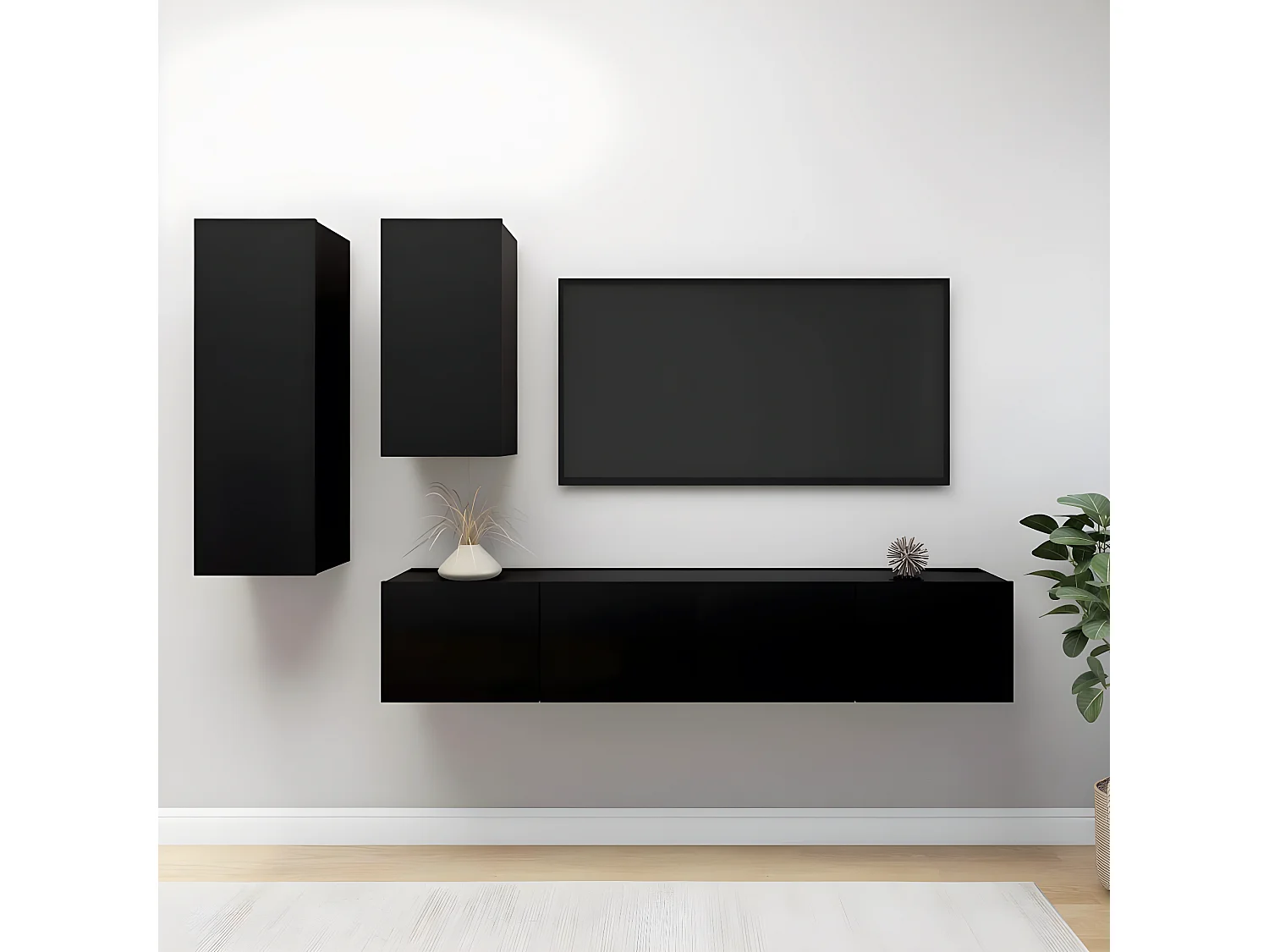 Conjunto de armário de TV 4 unidades em aglomerado preto