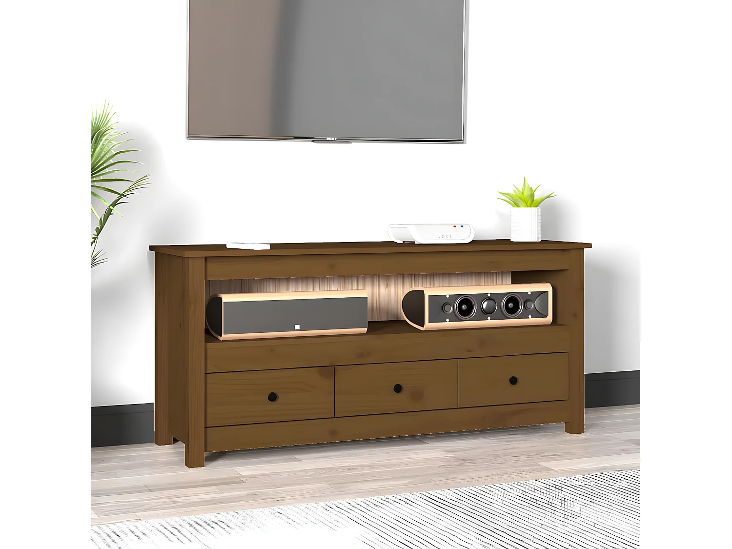 Meuble TV Marron miel 114x35x52 cm Bois de pin massif