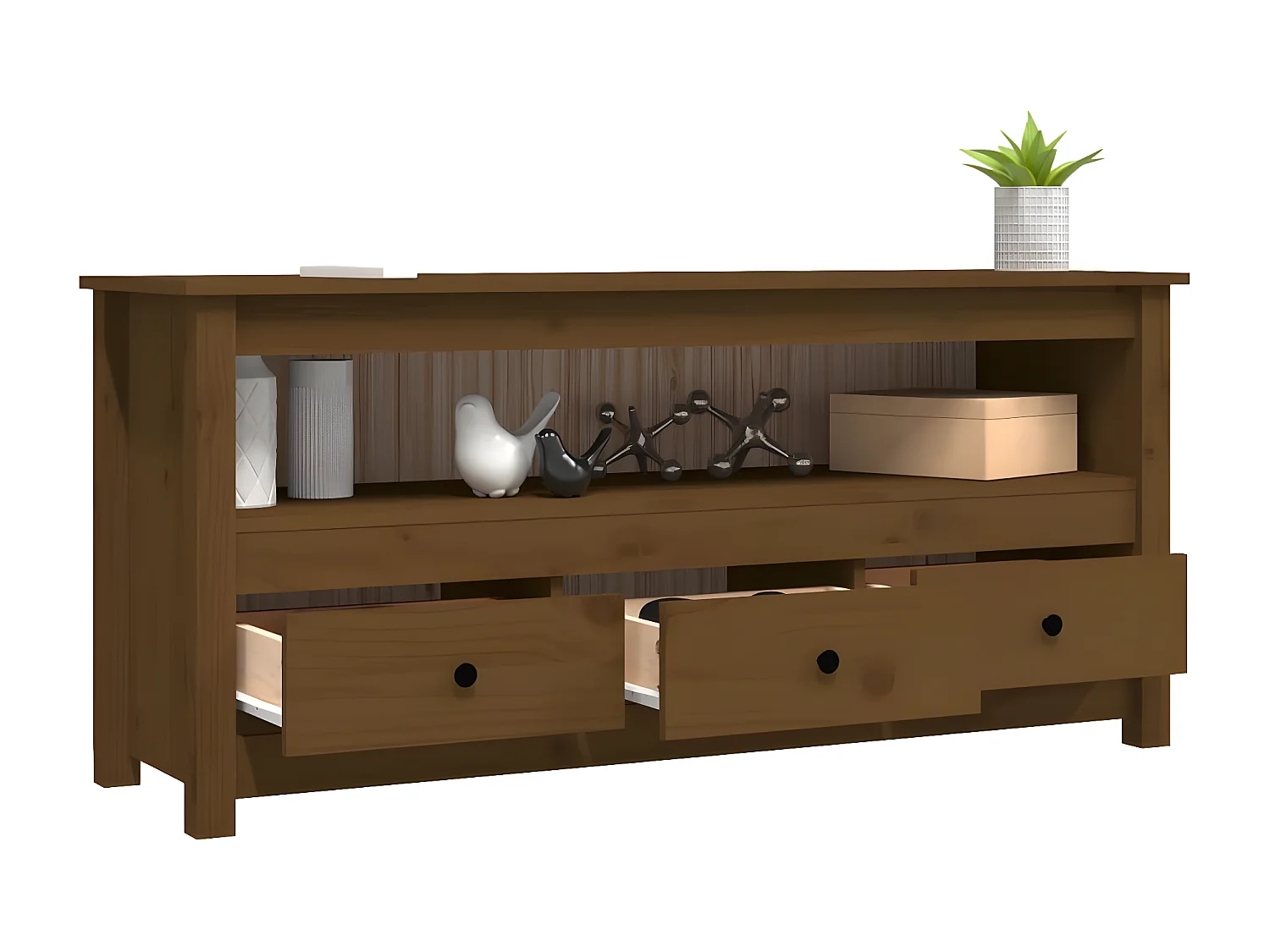 Meuble TV Marron miel 114x35x52 cm Bois de pin massif