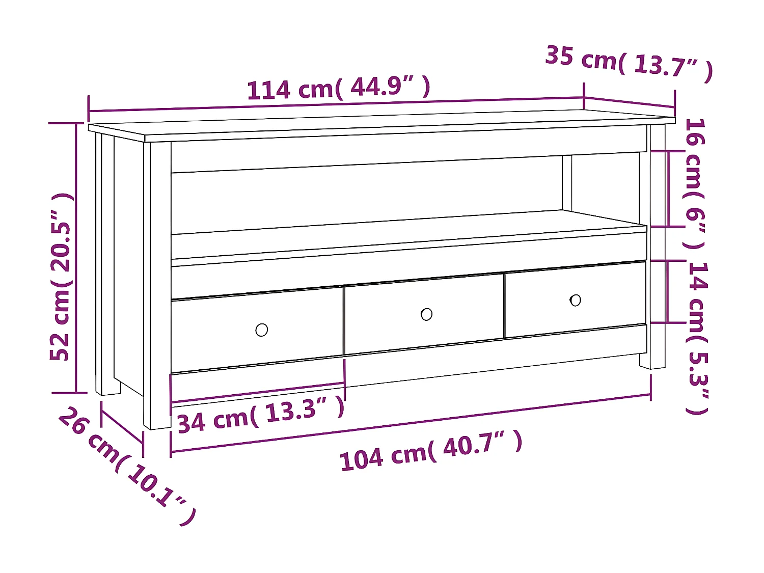 Meuble TV Marron miel 114x35x52 cm Bois de pin massif