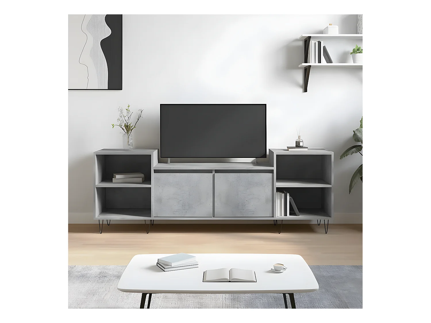 Meuble TV Gris béton 160x35x55 cm Bois d'ingénierie