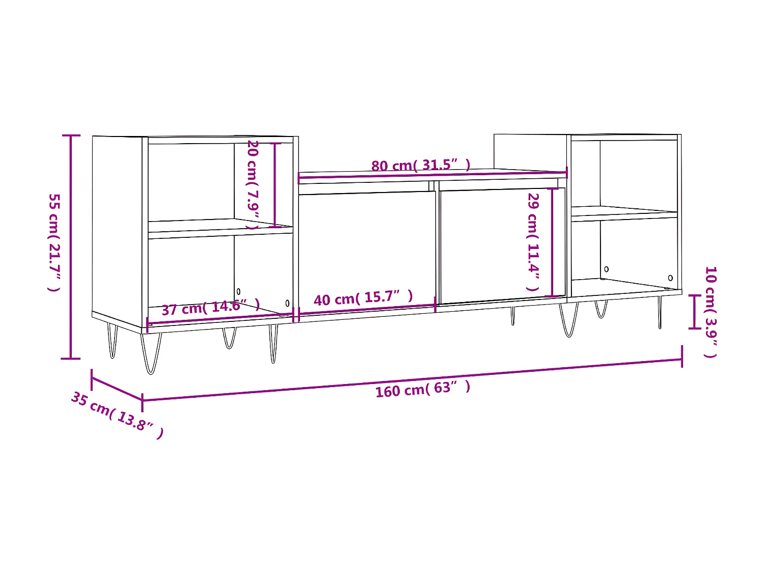 TV-Schrank Betongrau 160x35x55 cm Holzwerkstoff
