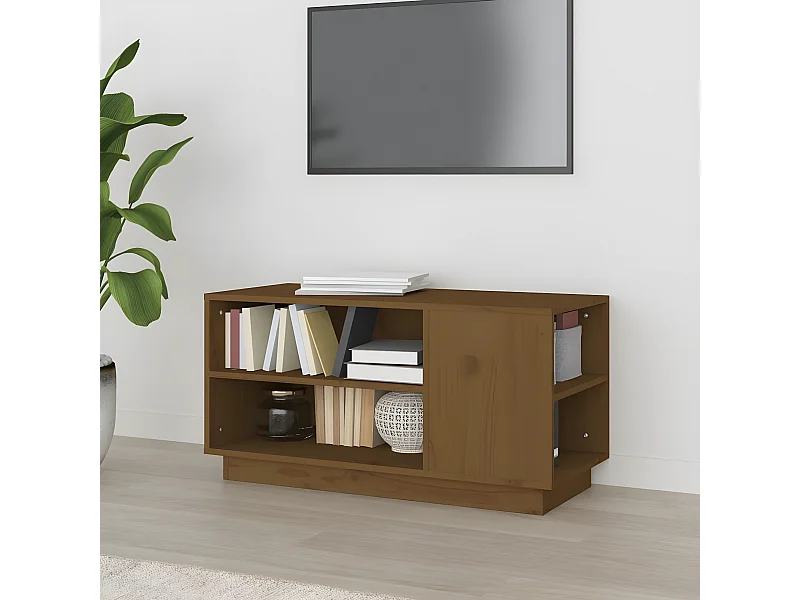 Mueble TV marrón miel 80x35x40,5 cm Madera maciza de pino