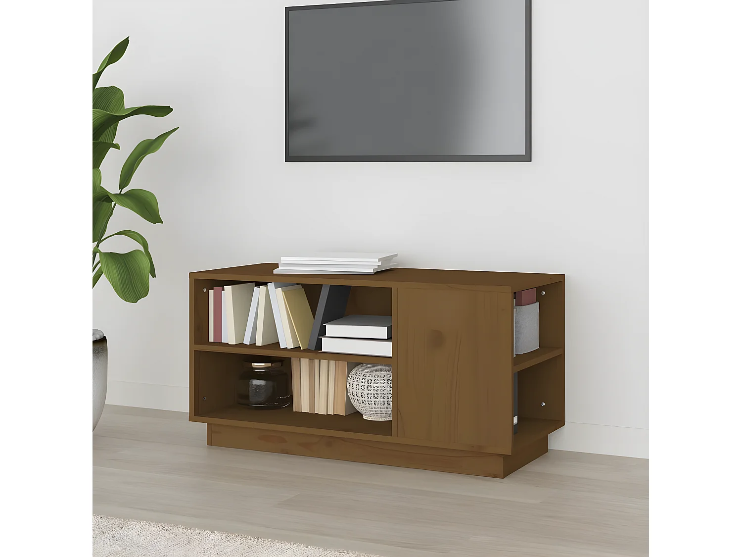 Mueble TV marrón miel 80x35x40,5 cm Madera maciza de pino