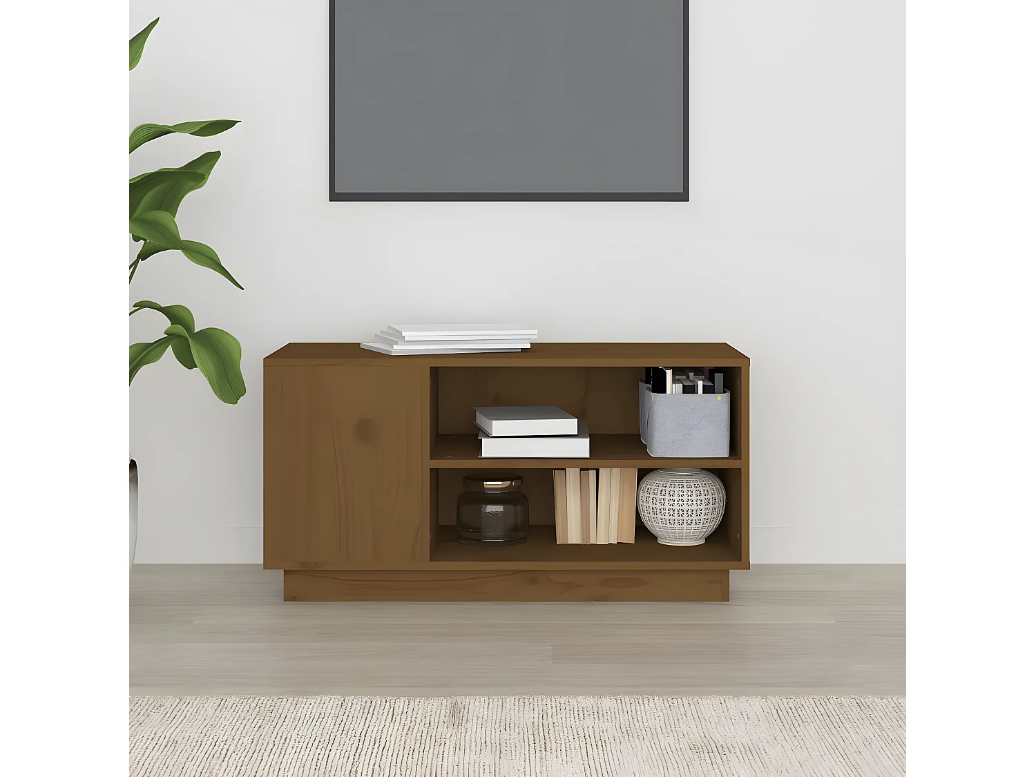 Mueble TV marrón miel 80x35x40,5 cm Madera maciza de pino