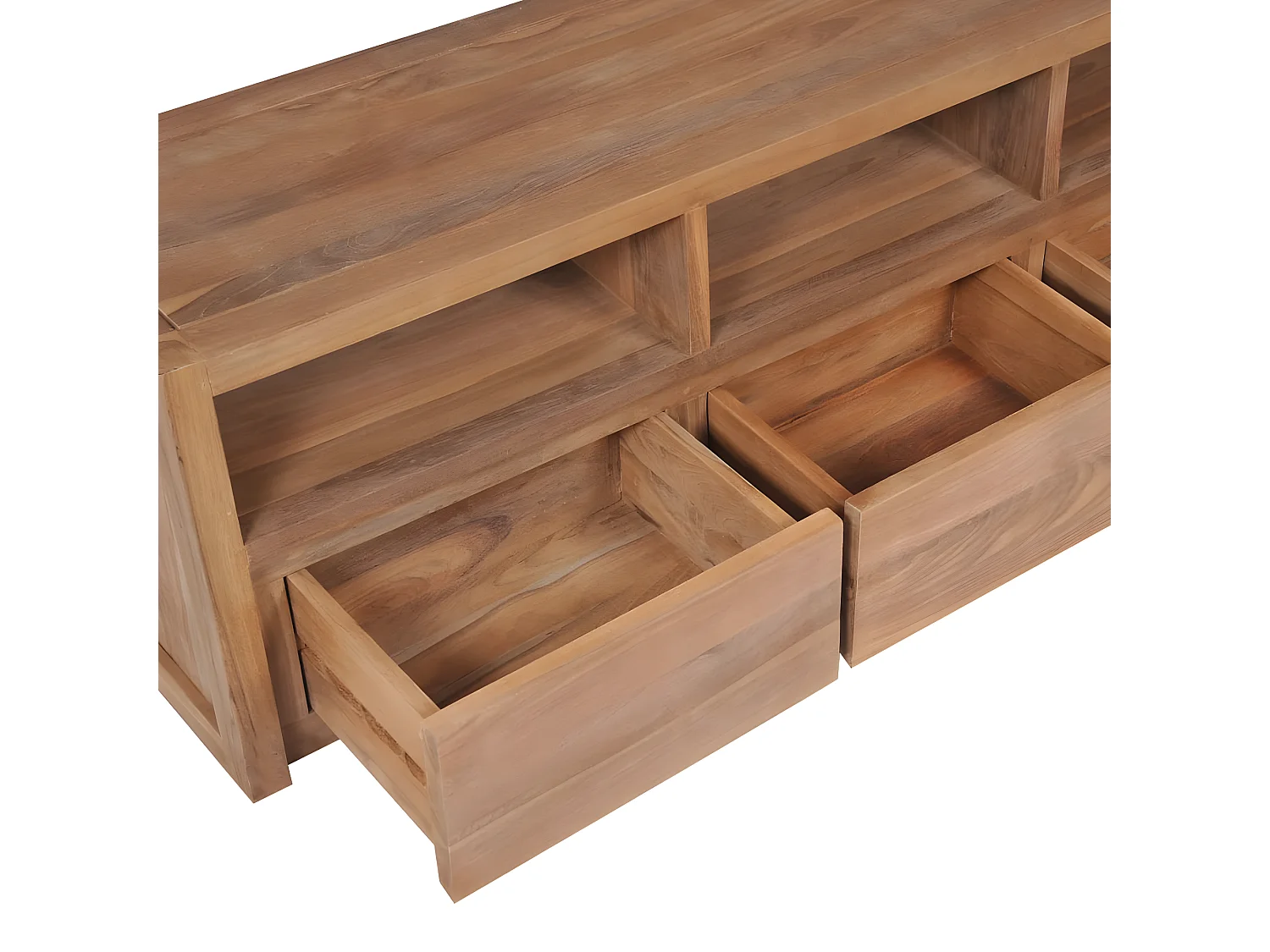 Meuble TV Bois massif de teck et finition naturelle 120x30x40cm