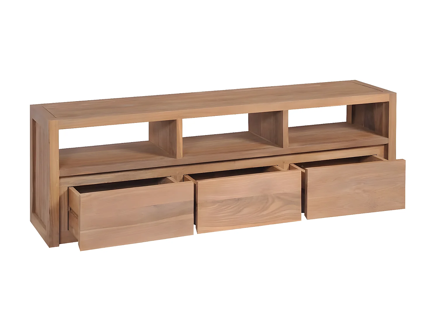 Meuble TV Bois massif de teck et finition naturelle 120x30x40cm