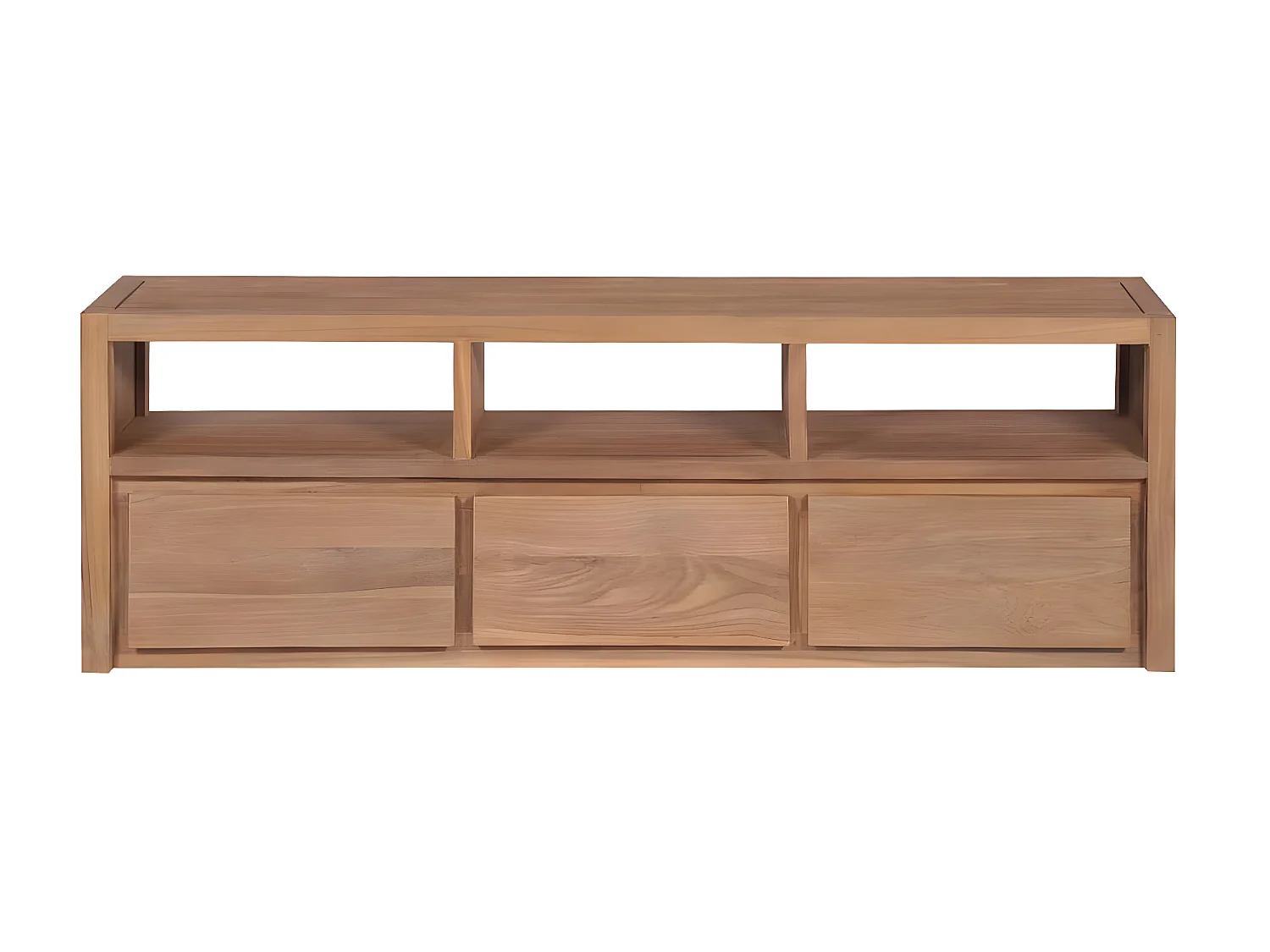 Meuble TV Bois massif de teck et finition naturelle 120x30x40cm