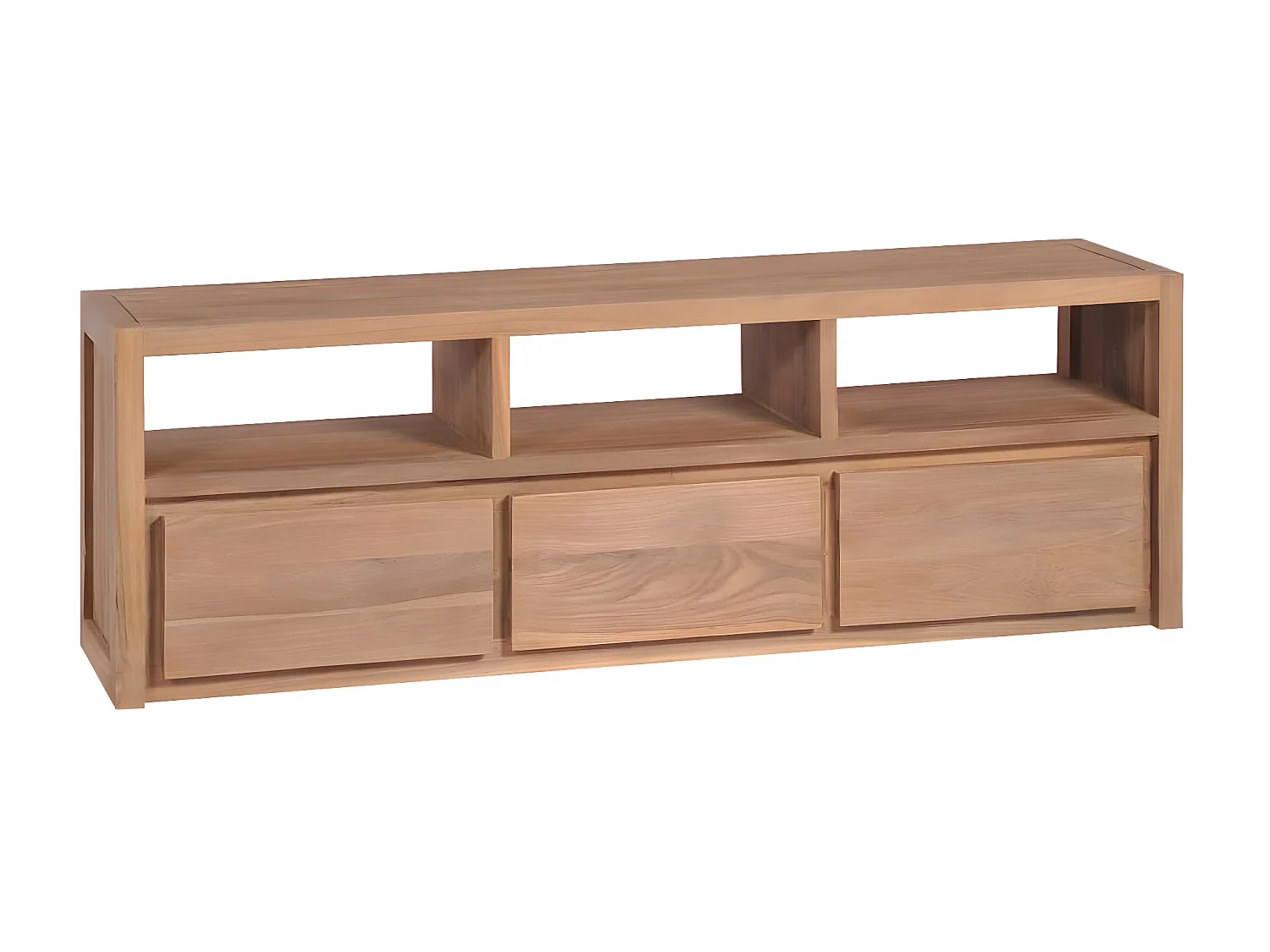 Meuble TV Bois massif de teck et finition naturelle 120x30x40cm