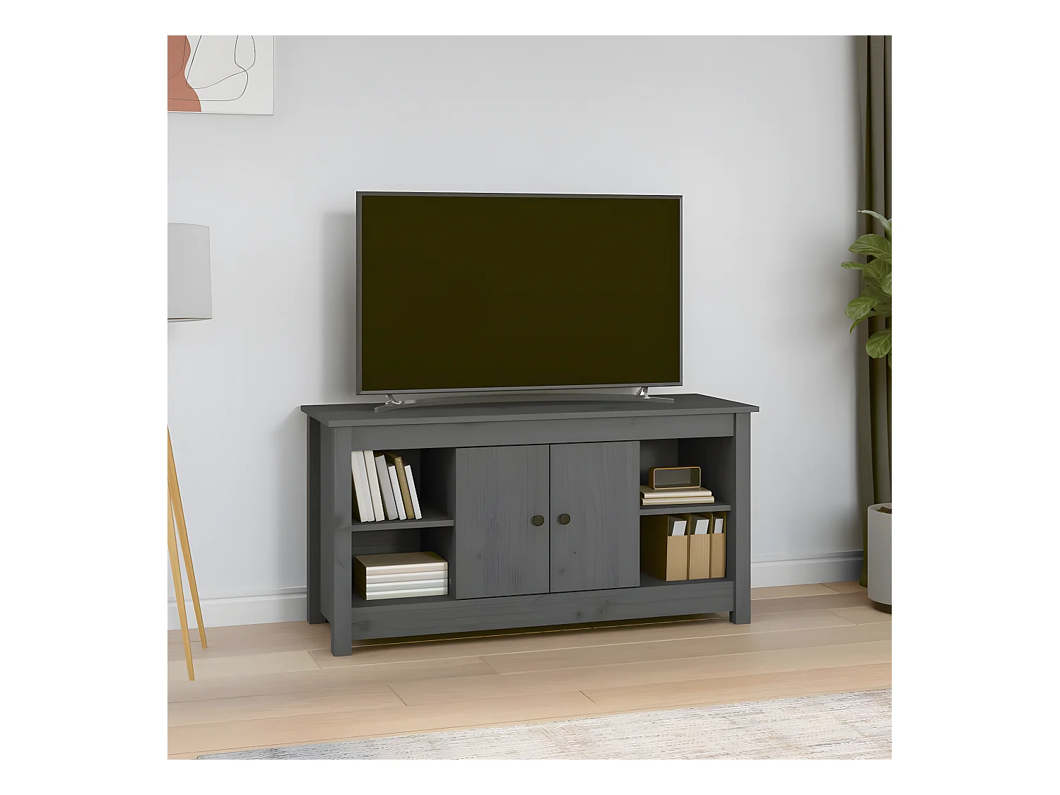 Meuble TV Gris 103x36,5x52 cm Bois de pin massif