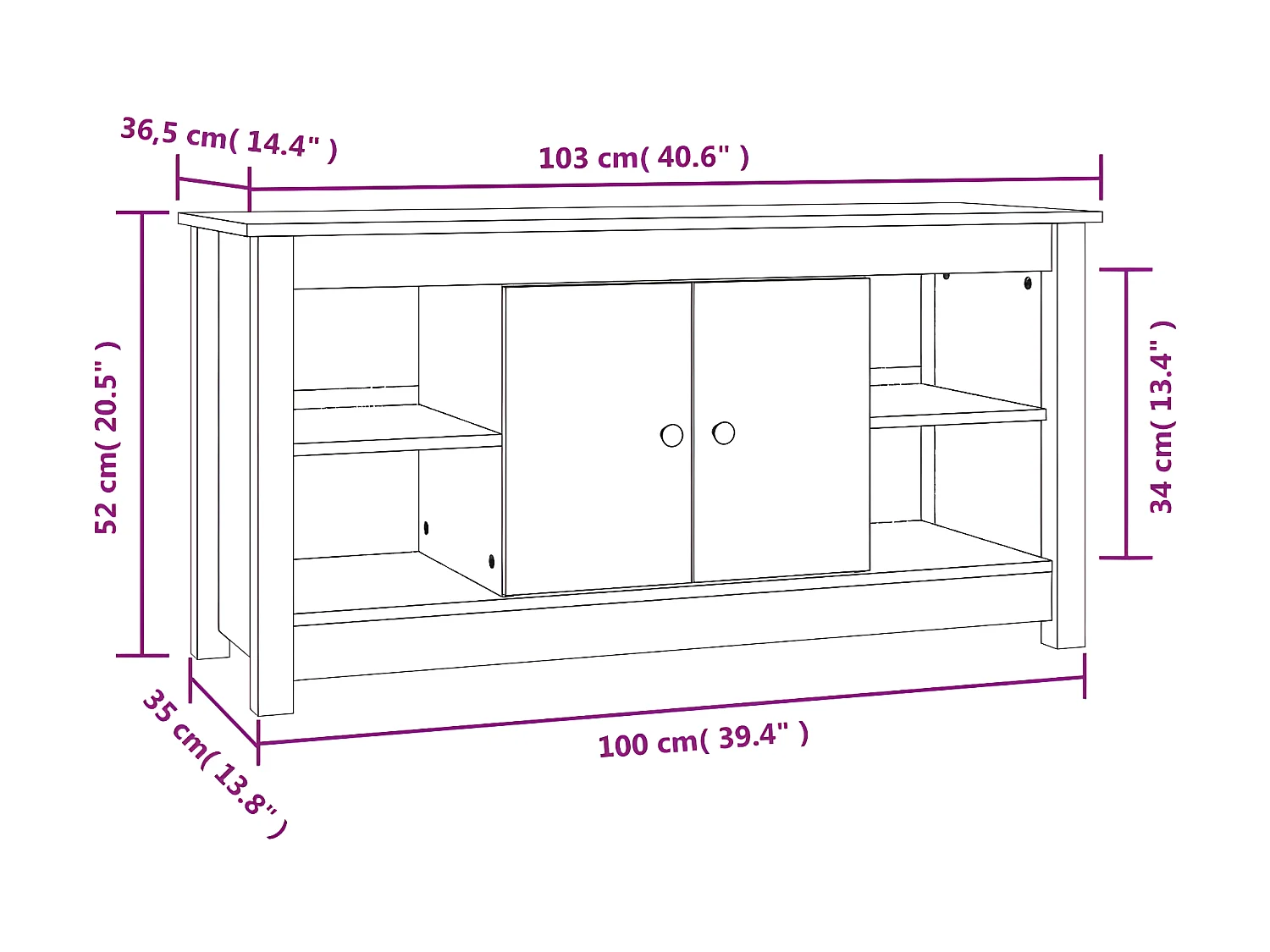 Meuble TV Gris 103x36,5x52 cm Bois de pin massif