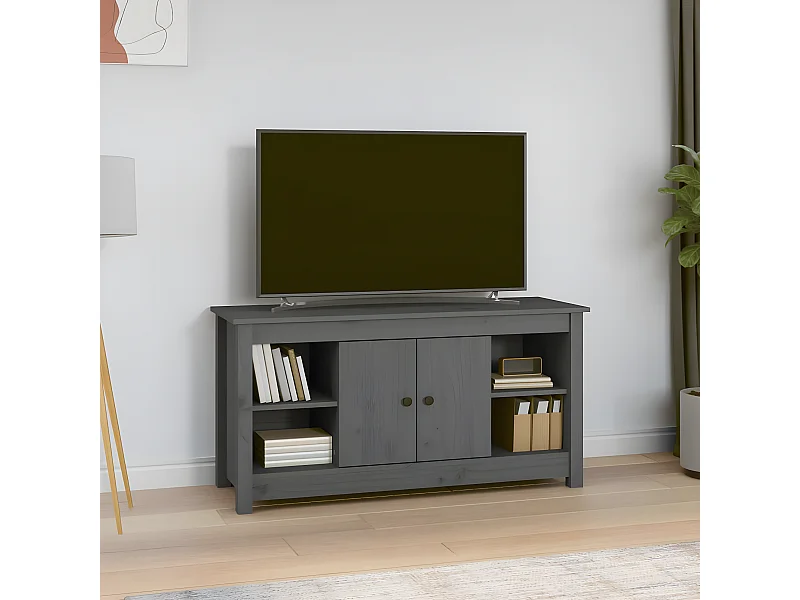 Meuble TV Gris 103x36,5x52 cm Bois de pin massif