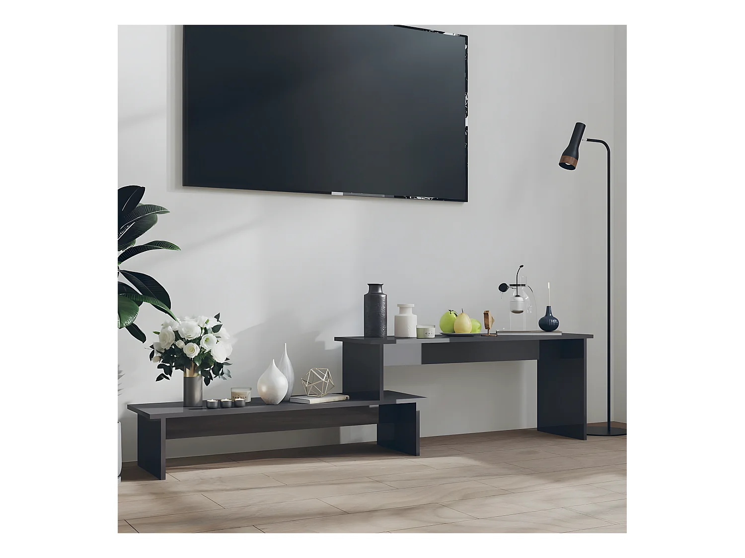 Meuble TV Gris brillant 180x30x43 cm Aggloméré