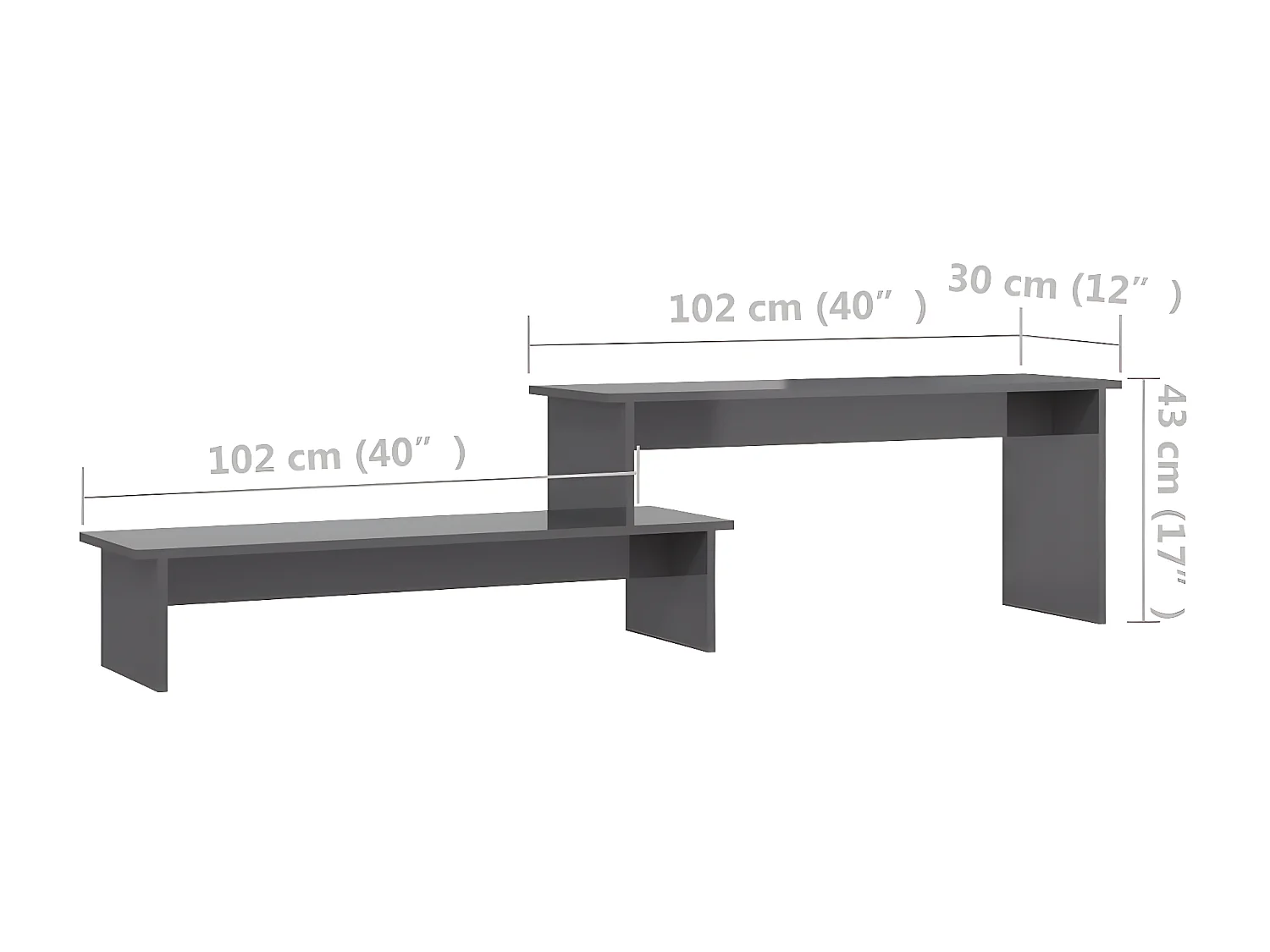 Meuble TV Gris brillant 180x30x43 cm Aggloméré