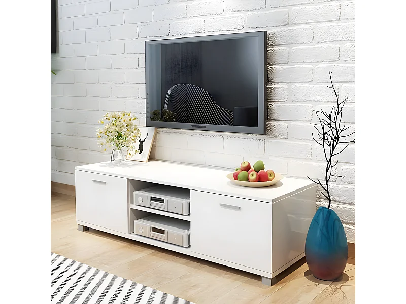 Meuble TV à haute brillance blanc 140x40,5x35 cm