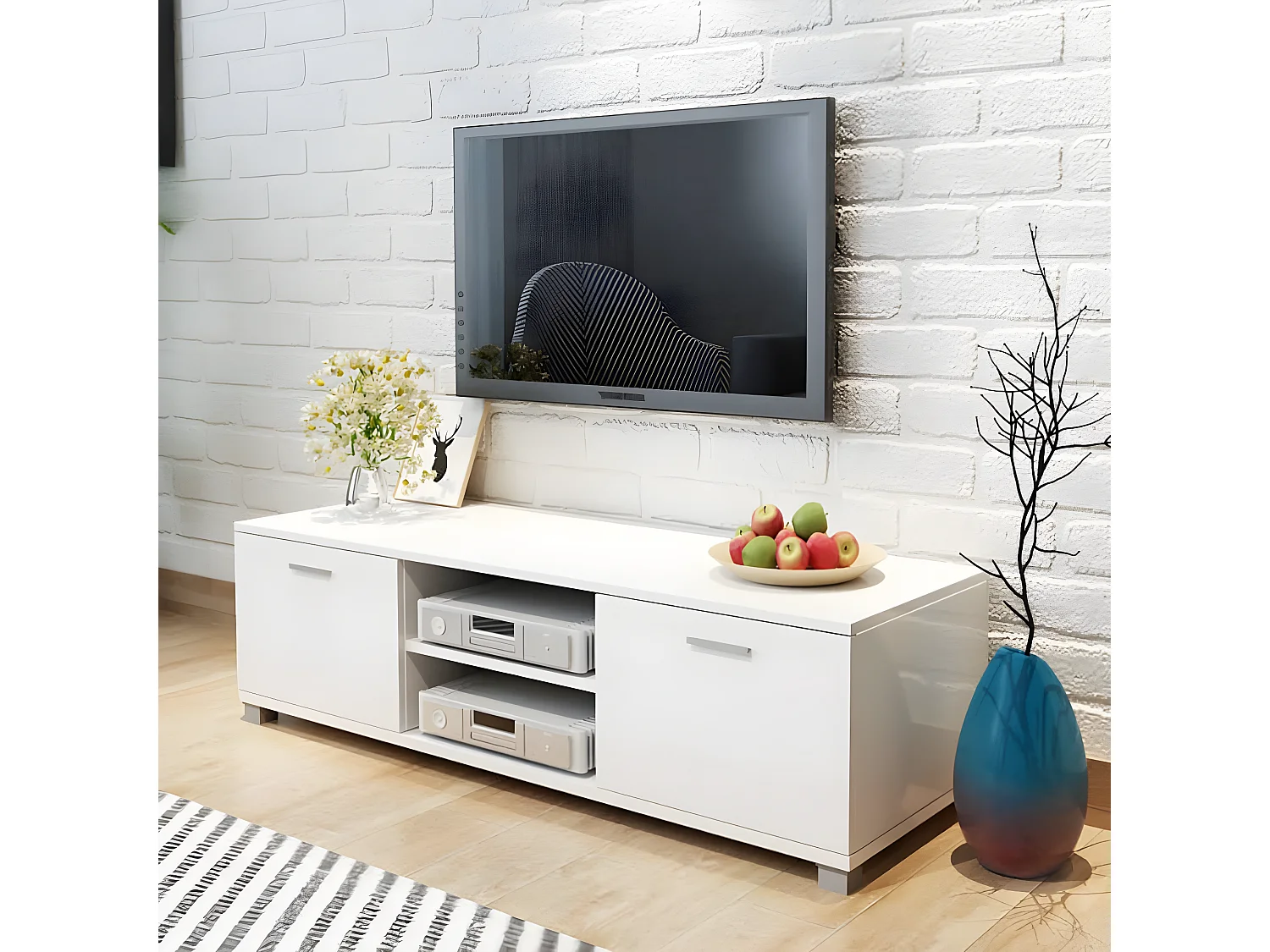 Meuble TV à haute brillance blanc 140x40,5x35 cm