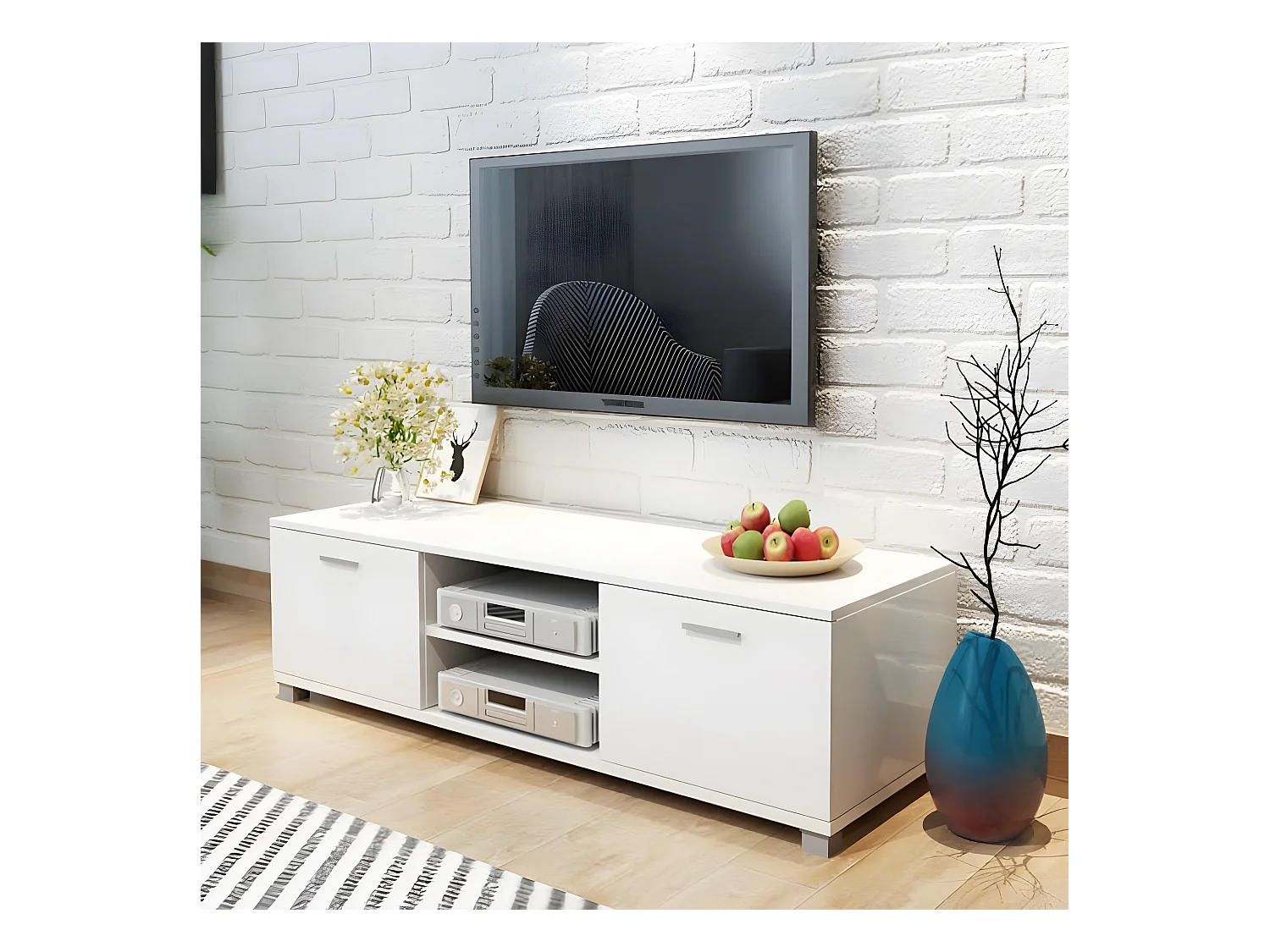 Meuble TV à haute brillance blanc 140x40,5x35 cm