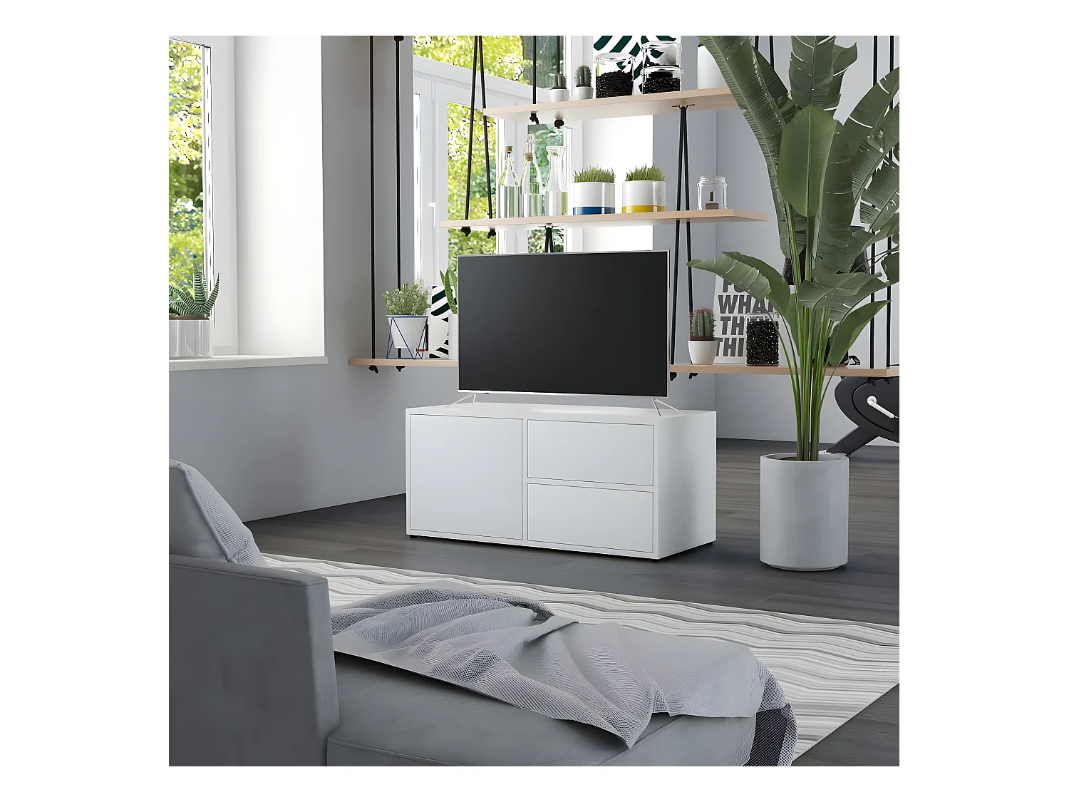 Meuble TV Blanc 80x34x36 cm Bois d'ingénierie