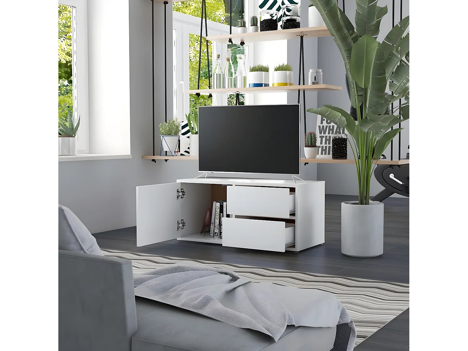 Meuble TV Blanc 80x34x36 cm Bois d'ingénierie