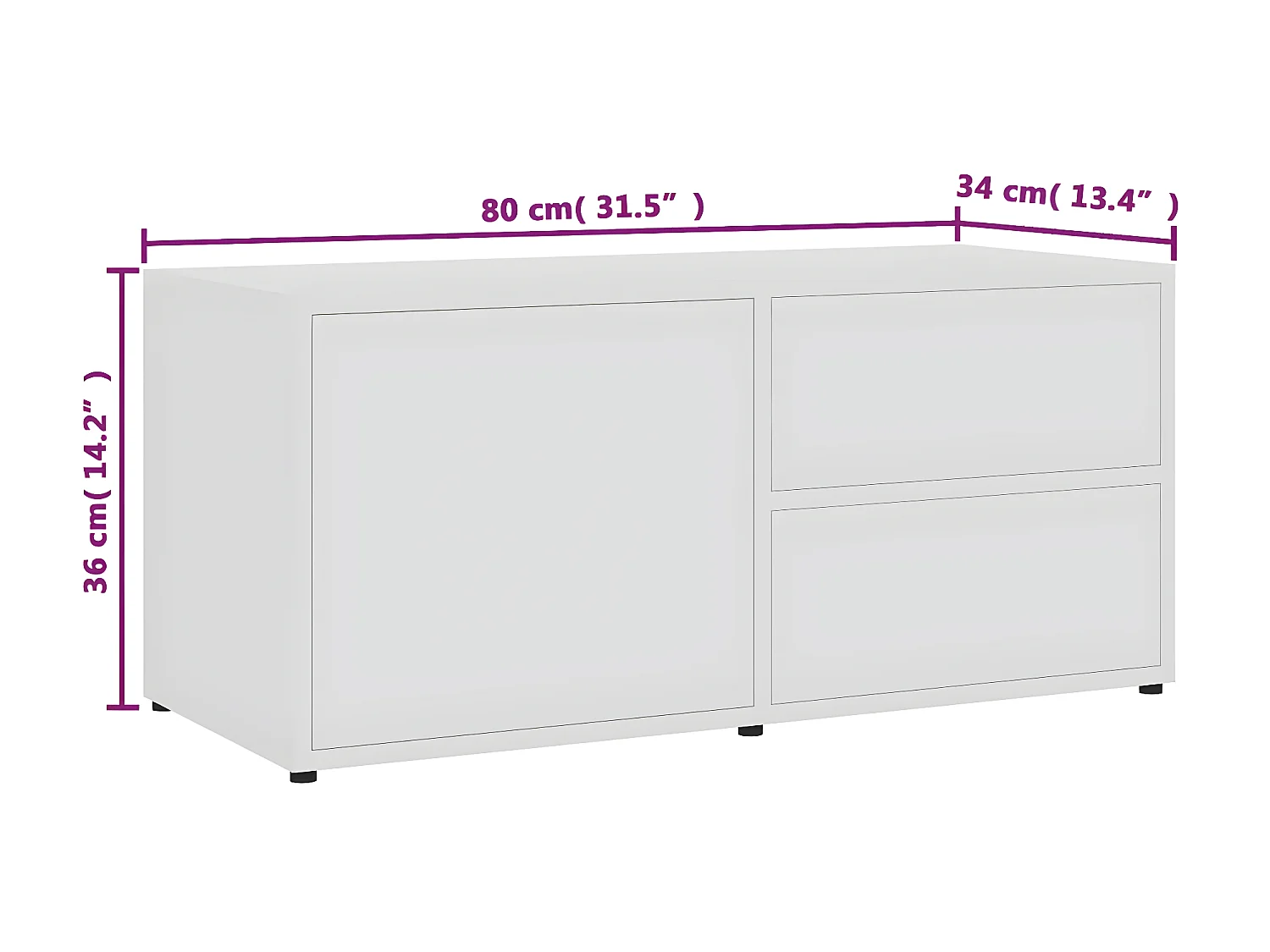 Meuble TV Blanc 80x34x36 cm Bois d'ingénierie