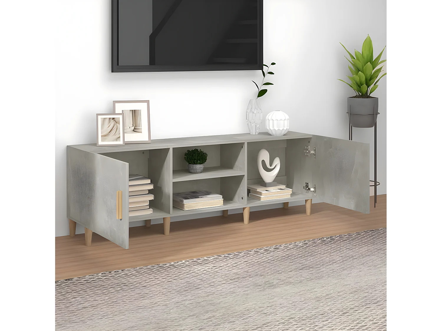 Mueble TV Gris cemento 150x30x50 cm Madera contrachapada