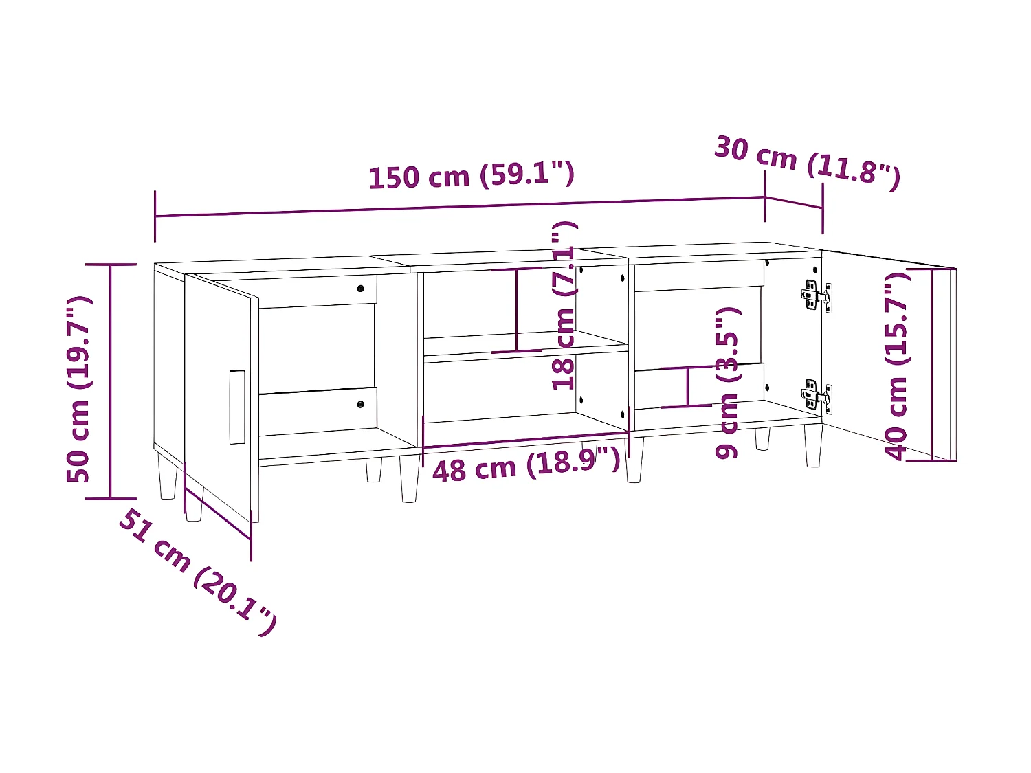 Mueble TV Gris cemento 150x30x50 cm Madera contrachapada