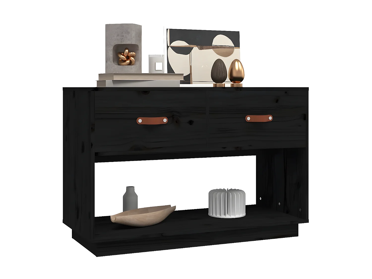 Mueble TV negro 90x40x60 cm Madera maciza de pino