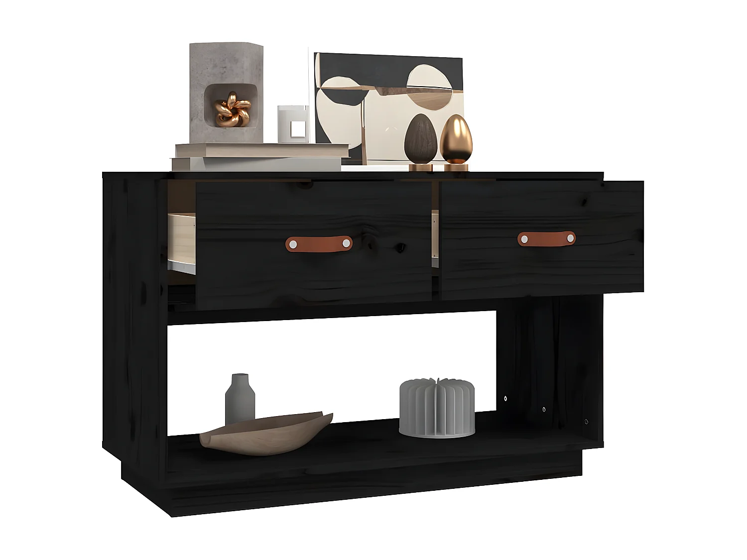Mueble TV negro 90x40x60 cm Madera maciza de pino