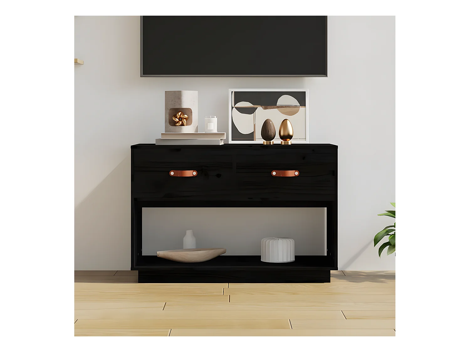 Meuble TV Noir 90x40x60 cm Bois de pin massif