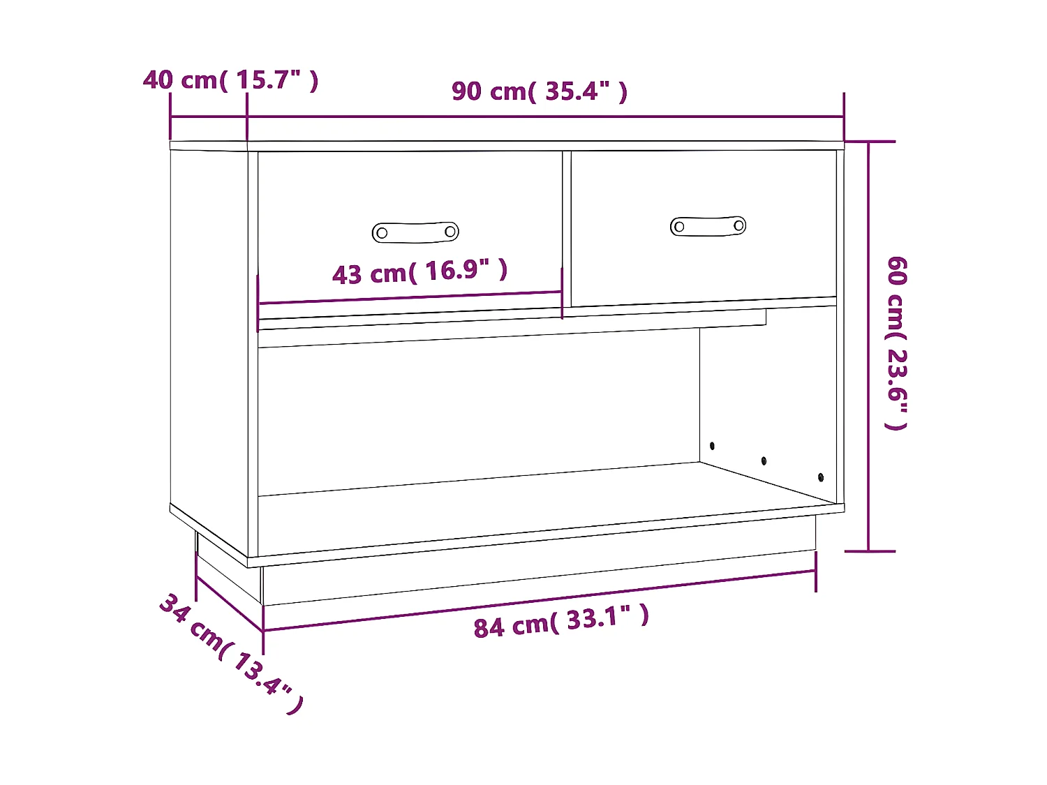 Meuble TV Noir 90x40x60 cm Bois de pin massif