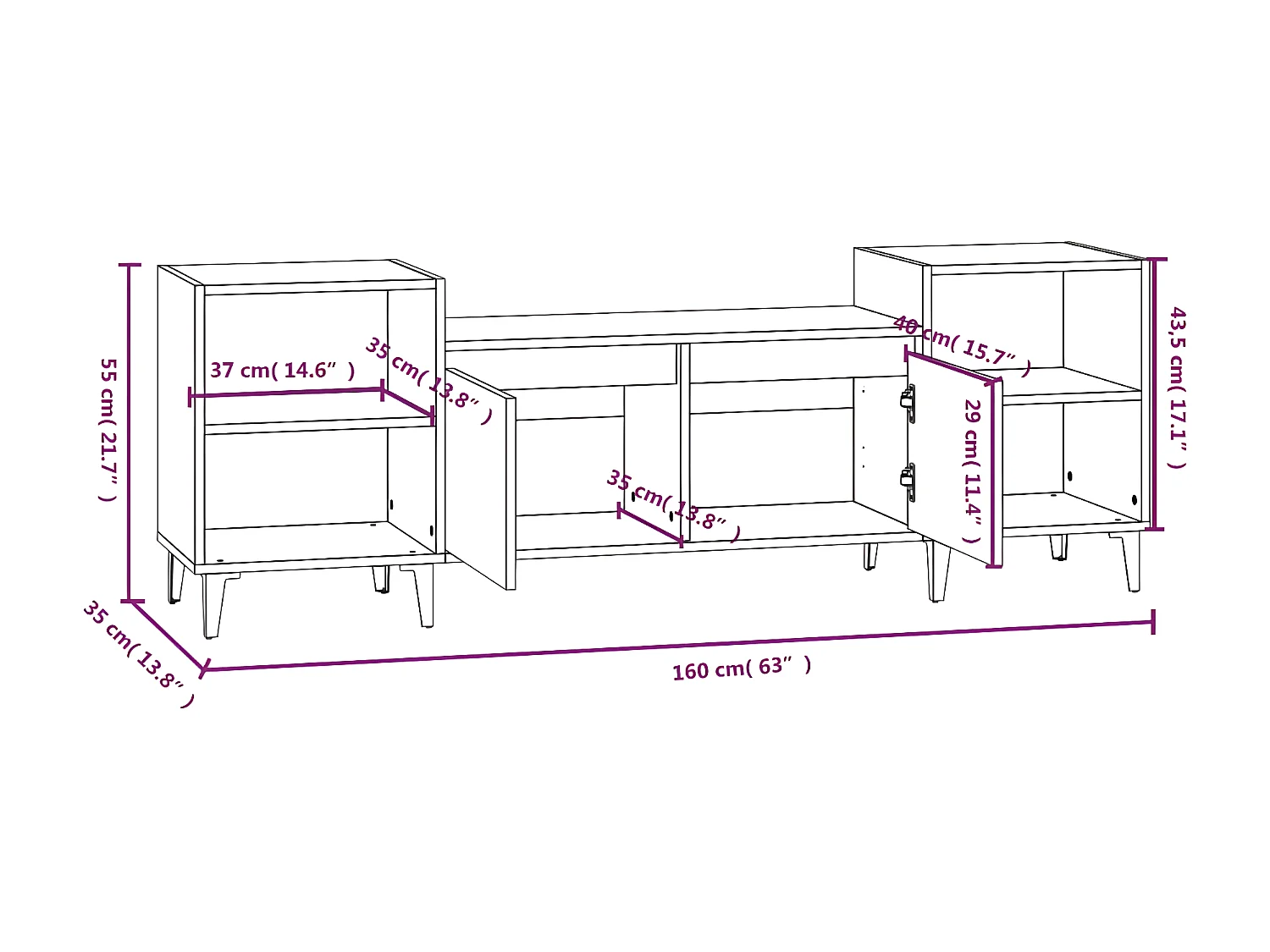 Meuble TV Chêne marron 160x35x55 cm Bois d'ingénierie