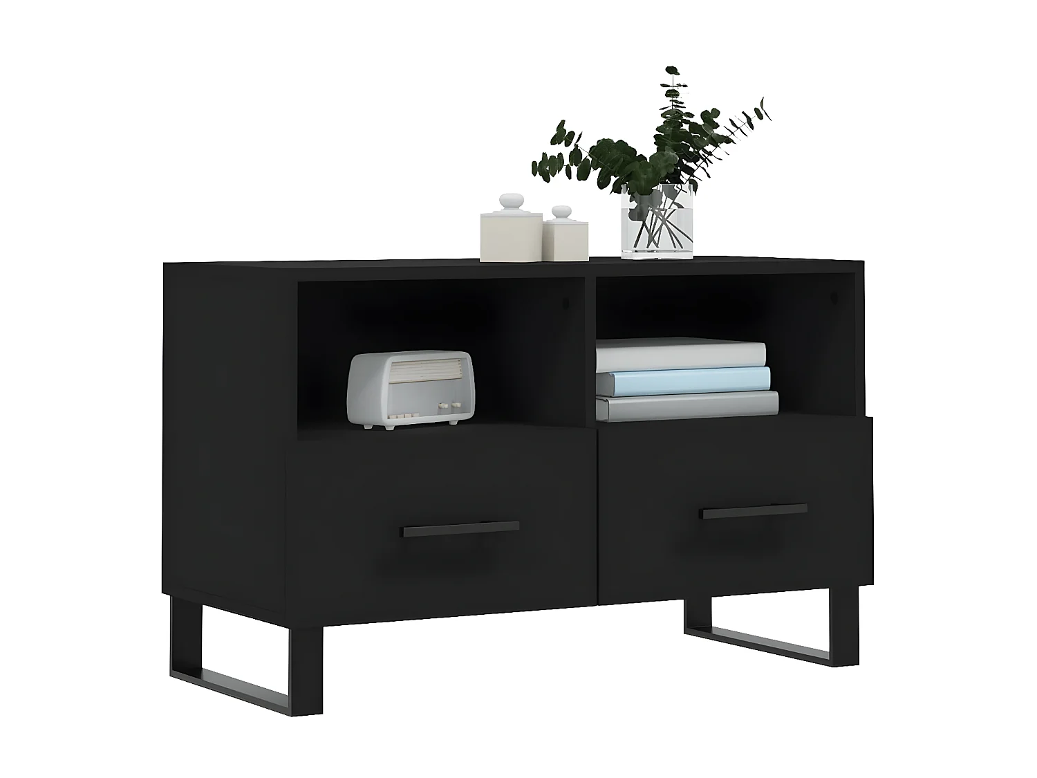 Zwart TV-meubel 80x36x50 cm Bewerkt hout