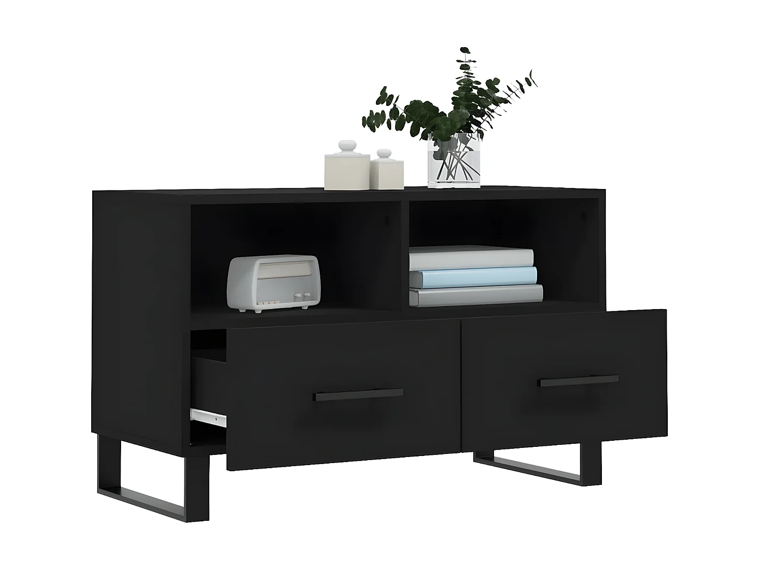 Zwart TV-meubel 80x36x50 cm Bewerkt hout