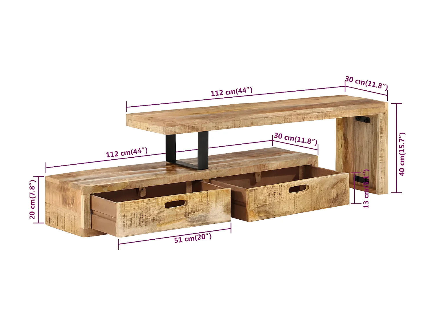 Mueble TV de madera maciza de mango