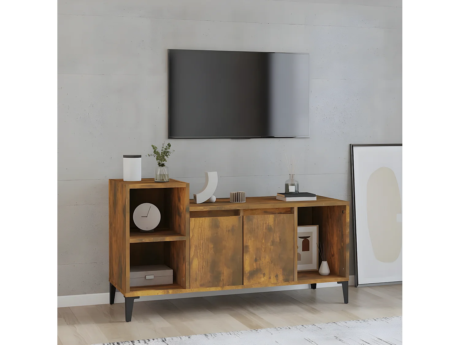 Mueble TV Roble ahumado 100x35x55 cm Madera contrachapada