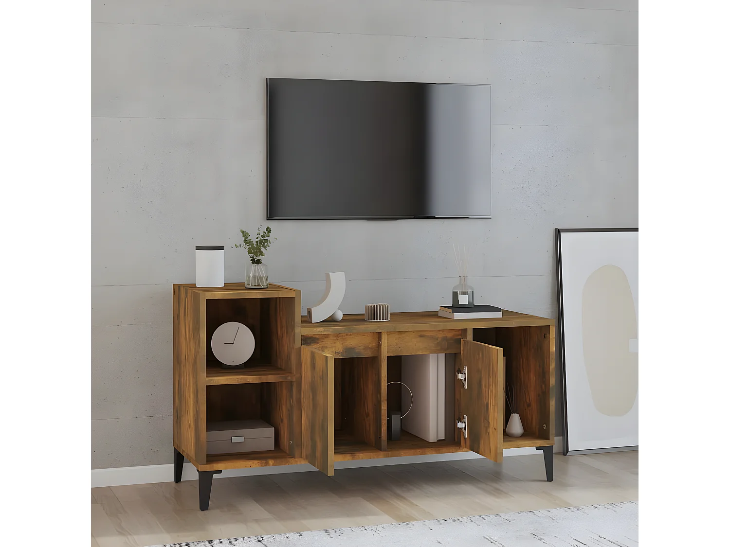 Mueble TV Roble ahumado 100x35x55 cm Madera contrachapada
