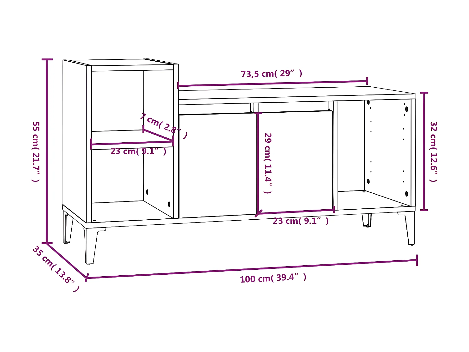 Meuble TV Chêne fumé 100x35x55 cm Bois d'ingénierie